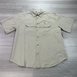 NEW Killik Fishing Shirt‎ Mens Large Khaki Vented Back Short Sleeve KFWS7989
